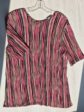 Lauren Lee Women's Striped Short-Sleeve Top - Pink & Black Size XL
